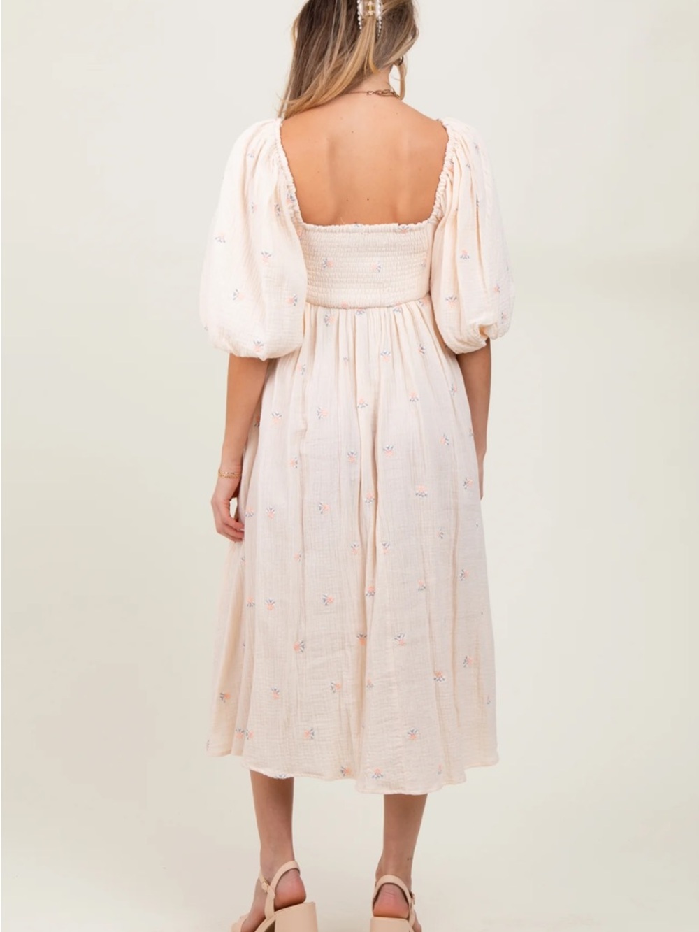Pinkblush Cream Floral Maternity Midi Dress - Picture 2 of 2